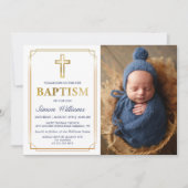 Invitation Parties scintillant de cadre d'or moderne Marine B (Devant)