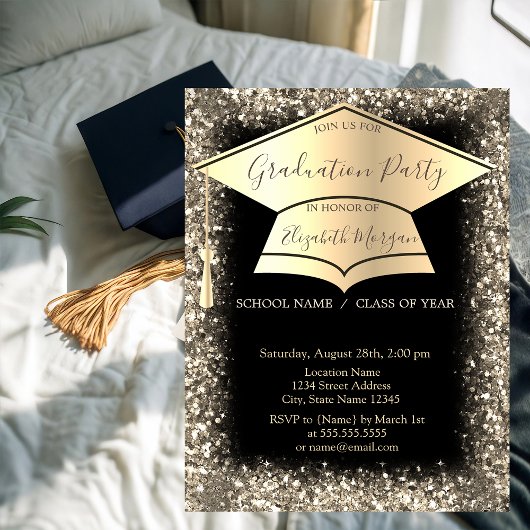 Invitation Parties scintillant de capuchon Gold Graduation Bl