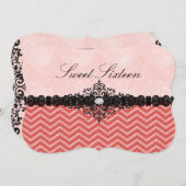 Invitation Parties scintillant de corail Chevron & Damask Swe (Devant / Derrière)