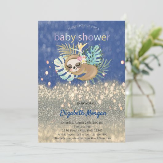 Invitation Parties scintillant de couchage Baby shower Bokeh (Debout devant)