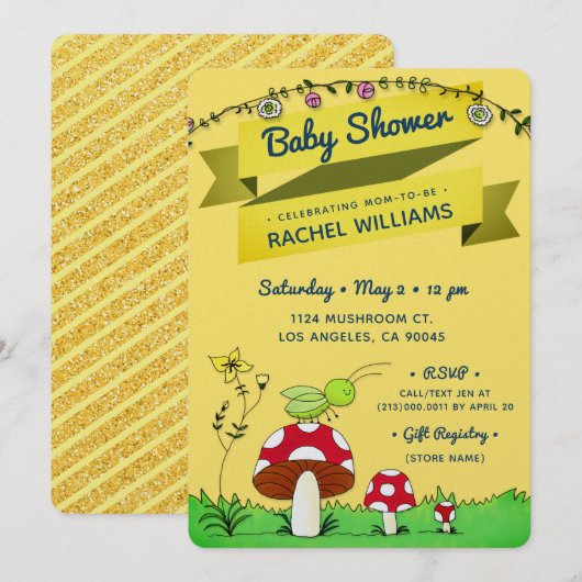 Invitation Parties scintillant de cricket thème Baby shower j (Devant / Derrière)