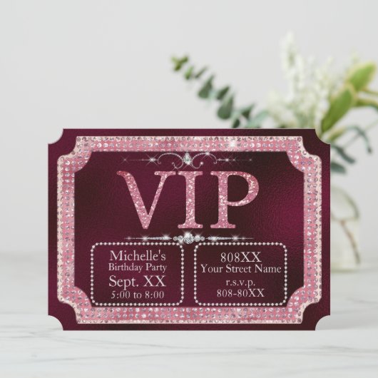 Invitation Parties scintillant de diamants rose et or Billet (Debout devant)