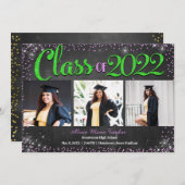 Invitation Parties scintillant de diamants rose et vert Diagr (Devant / Derrière)