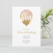 Invitation Parties scintillant de fille rose et or 1er annive (Debout devant)