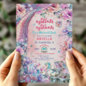 Invitation Parties scintillant de fleurs Queue de sirène rose