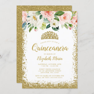 Invitation Parties scintillant de fleurs roses Tiara Quincean
