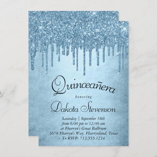 Invitation Parties scintillant de glace à goutte | Blue Spark (Devant / Derrière)