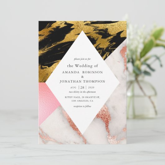 Invitation Parties scintillant de Glam Faux Mariage en marbre (Debout devant)