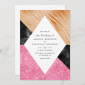 Invitation Parties scintillant de Glam Faux Mariage en marbre (Devant / Derrière)