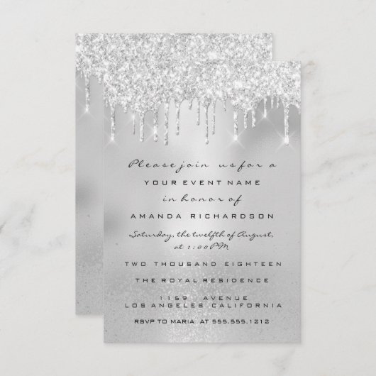 Invitation Parties scintillant de glam gouttes gris Silver Br