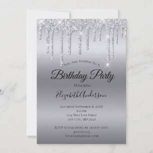Invitation Parties scintillant de goutte Argent Personnalisé