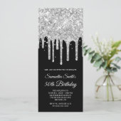 Invitation Parties scintillant de goutte d'argent Noir 50e an (Debout devant)