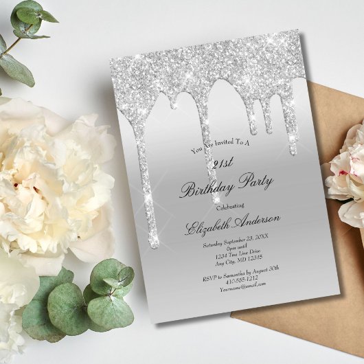Invitation Parties scintillant de goutte Silver Glam Bling 21