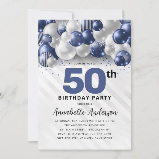 Invitation Parties scintillant de la Marine Blue Silver Ballo (Devant)