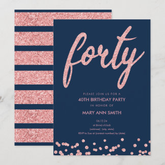 Invitation Parties scintillant de la Marine rose 40e annivers