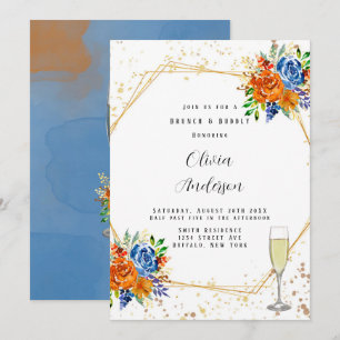 Invitation Parties scintillant de luxe Blue Orange Floral Bru