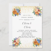 Invitation Parties scintillant de luxe Blue Orange Floral Cou (Devant)