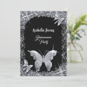 Invitation parties scintillant de luxe chic noir argent Butte (Debout devant)