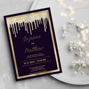 Invitation Parties scintillant de luxe doré violet foncé gout