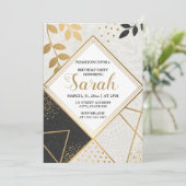 Invitation parties scintillant de luxe noir et or moderne ann (Debout devant)