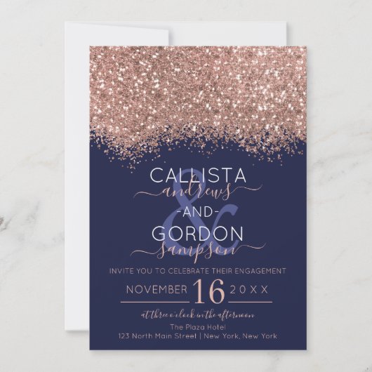 Invitation Parties scintillant de luxe Rose Gold Marine Fianç (Devant)