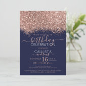 Invitation Parties scintillant de luxe Rose Gold Navy Confett (Debout devant)