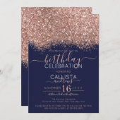 Invitation Parties scintillant de luxe Rose Gold Navy Confett (Devant / Derrière)