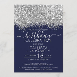 Invitation Parties scintillant de luxe Silver Navy Confetti a