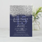 Invitation Parties scintillant de luxe Silver Navy Confetti Q (Debout devant)