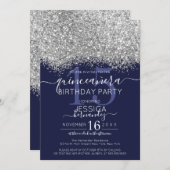 Invitation Parties scintillant de luxe Silver Navy Confetti Q (Devant / Derrière)