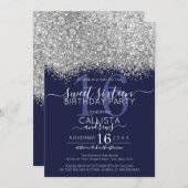 Invitation Parties scintillant de luxe Silver Navy Confetti S (Devant / Derrière)