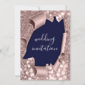 Invitation Parties scintillant de Mariage d'or Rose Blue Navy (Devant)