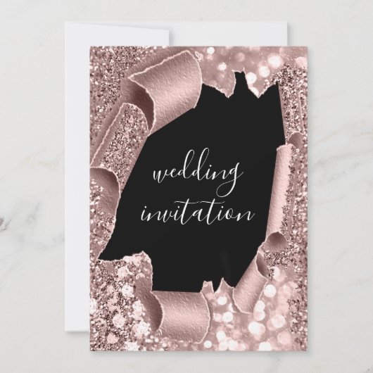 Invitation Parties scintillant de Mariage Rose en or noir bla (Devant)