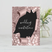 Invitation Parties scintillant de Mariage Rose en or noir bla (Debout devant)