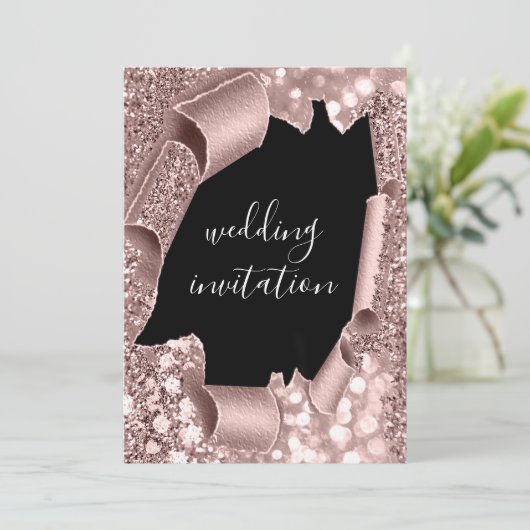 Invitation Parties scintillant de Mariage Rose en or noir bla (Debout devant)