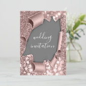 Invitation Parties scintillant de Mariage Rose Gold gris blan (Debout devant)