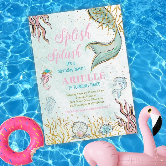 Invitation Parties scintillant de menthe queue de sirène sous