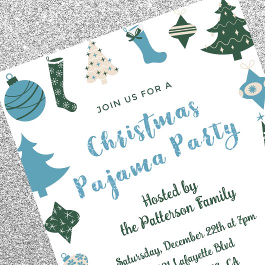 Invitation Parties scintillant de Noël du pyjama