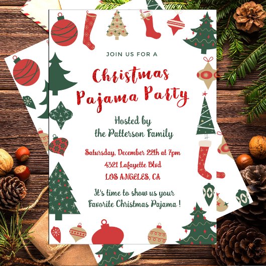 Invitation Parties scintillant de Noël du pyjama