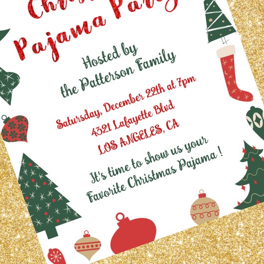 Invitation Parties scintillant de Noël du pyjama
