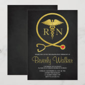 Invitation Parties scintillant de Noir et d'Or Diplôme de l'é (Devant / Derrière)