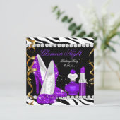 Invitation Parties scintillant de nuit Glamor violet or noir  (Debout devant)
