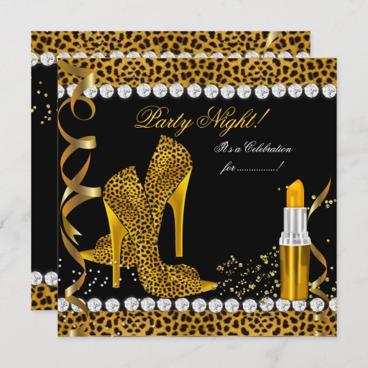 Invitation Parties scintillant de nuit Gold Black Leopard Cha (Devant / Derrière)