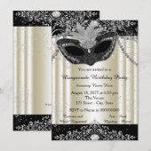 Invitation Parties scintillant de perle noire et ivoire Masqu (Devant / Derrière)