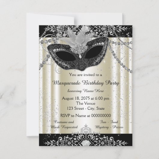 Invitation Parties scintillant de perle noire et ivoire Masqu (Devant)