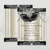 Invitation Parties scintillant de perle noire et ivoire Masqu (Devant / Derrière)