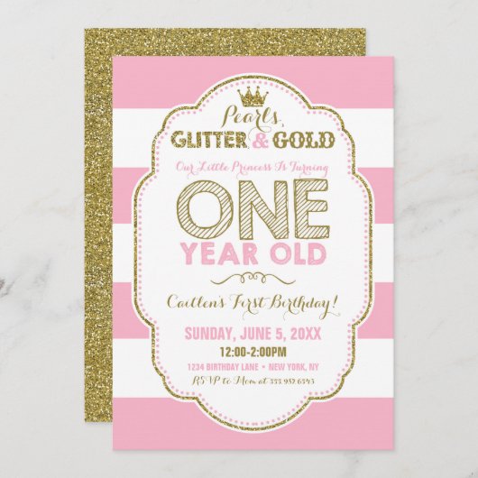 Invitation Parties scintillant de perles et d'or d'abord Invi (Devant / Derrière)