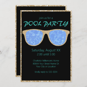 Invitation Parties scintillant de piscine Noir et or Lunettes