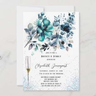 Invitation Parties scintillant de pivoine bleue et Turquoise