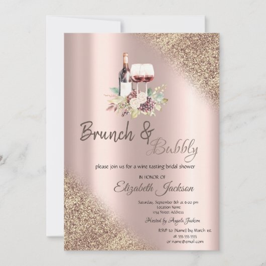 Invitation Parties scintillant de raisins de vin Bokeh Brunch (Devant)